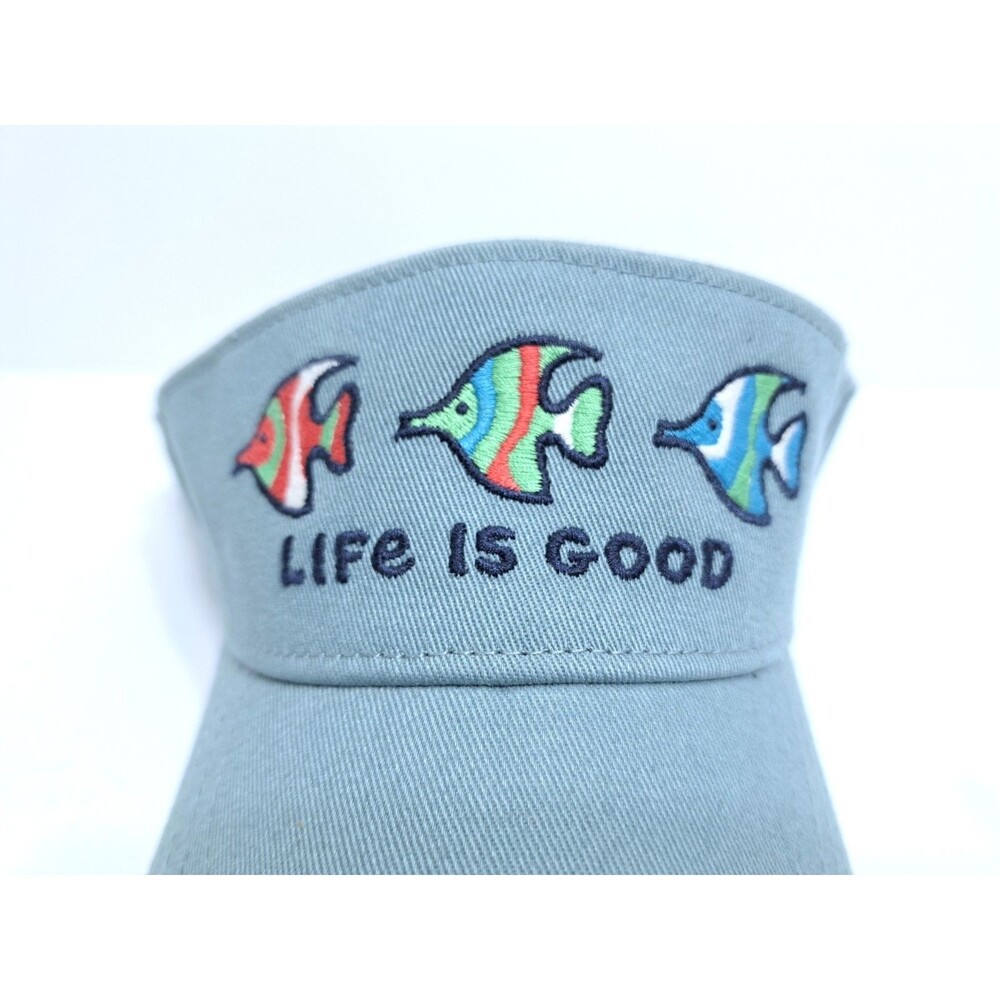 Life Is Good 3 Colorful Tropical Fish Visor Womens Blue Adjustable Beach Golf